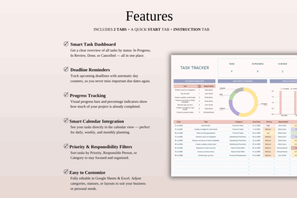 10 Top Google Sheets Templates for Freelance Designers 9 Features of a task tracker template for Google Sheets with smart dashboard and progress tracking. — Google Sheets templates
