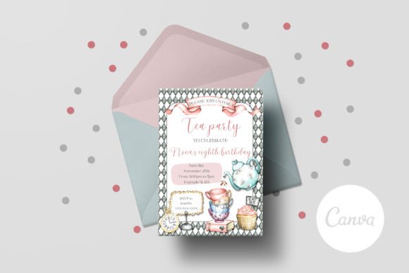 30 Charming Tea Party Invitation Templates for Elegant Celebrations 2 Colorful tea party invitation with teacups and floral design.
