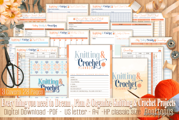 14 Top Printable Craft Project Planner Templates for Makers 13 Printable craft project planner templates for knitting and crochet projects, featuring covers and organized pages.