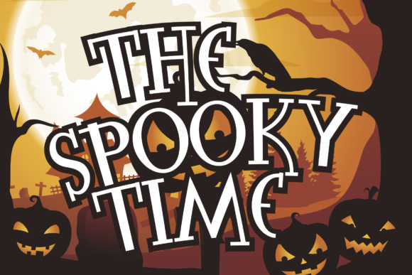Halloween Bubble Letter Fonts: 27 Cute Spooky Picks 35 Halloween-themed graphic featuring the text 'The Spooky Time' with pumpkins and a full moon.