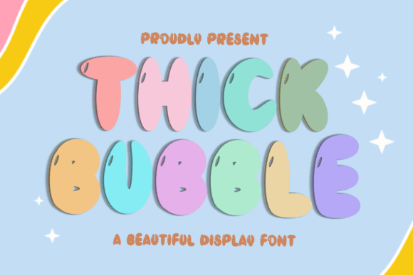 Halloween Bubble Letter Fonts: 27 Cute Spooky Picks 23 Thick Bubble font displayed in colorful rounded letters on a pastel background.
