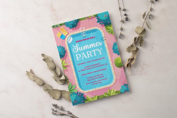 Beach Party Invite Template: 25 Best Sunny Designs 9 Colorful summer party invitation with tropical design and event details.