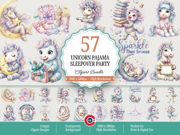 Pajama Party Invite Template: 25 Cozy Designs You’ll Love 26 Colorful unicorn clipart for pajama sleepover party invitations.