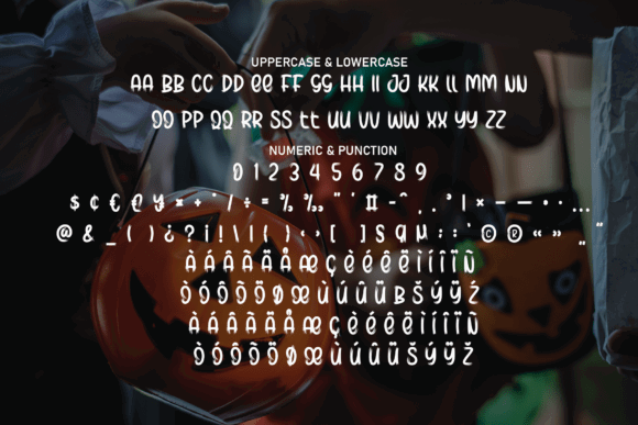 49 Thick Halloween Fonts for Bold Posters and T-Shirts 66 Halloween-themed font display with uppercase, lowercase, and numeric characters.