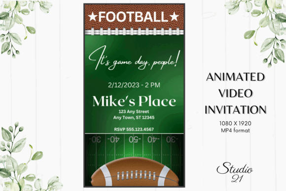 Football Party Invitation Templates: 12 Winning Game-Day Picks 3 Animated football party invitation featuring a green field background and a football graphic.