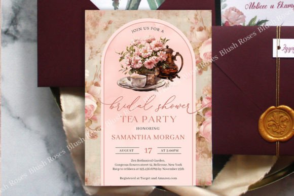 30 Charming Tea Party Invitation Templates for Elegant Celebrations 17 Bridal tea party invitation featuring floral design and teacup illustration.