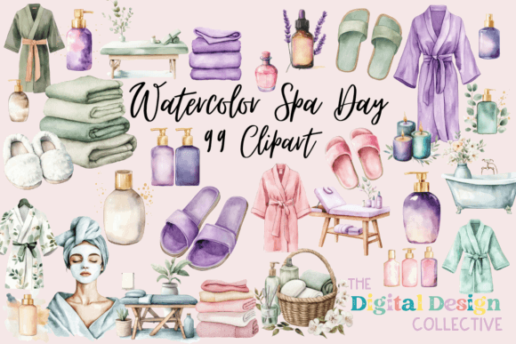 Spa Party Invite Template: 20 Beautiful Designs 19 Watercolor Spa Day Clipart Bundle Graphics 109164948 1 1 580x387 1 1