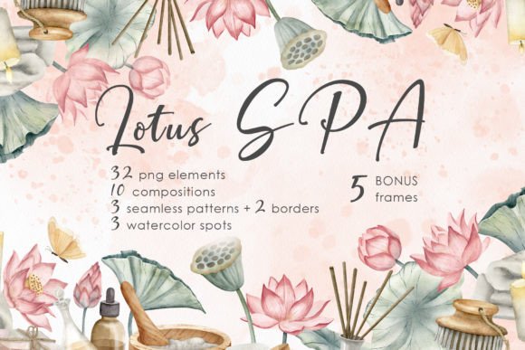 Spa Party Invite Template: 20 Beautiful Designs 21 Watercolor clipart featuring lotus flowers, spa elements, and soothing colors for spa invitations.
