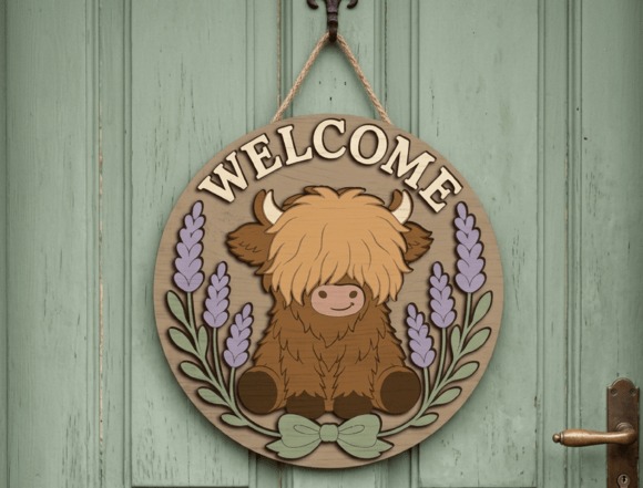 30 Best Layered Highland Cow Laser Cut Files for Decor 23 Welcome Highland Cow Floral Door Sign Laser Cutting 152062180 1 1 580x441 1