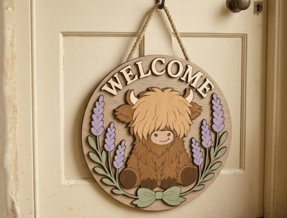 30 Best Layered Highland Cow Laser Cut Files for Decor 24 Welcome Highland Cow Floral Door Sign Laser Cutting 152062180 2 580x441 1