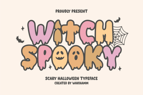 44 Spooky Halloween Alphabet Fonts for Posters and Crafts 57 Colorful Halloween font design reading 'Witch Spooky' with dripping letters and ghost illustrations.