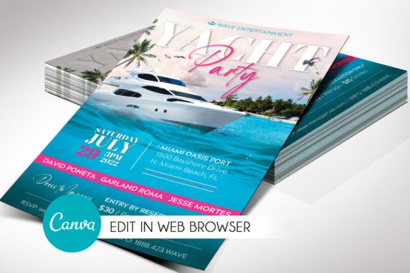 Beach Party Invite Template: 25 Best Sunny Designs 22 Yacht party invitation design featuring a luxury yacht and tropical scenery.