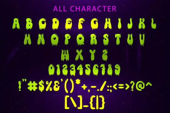 49 Thick Halloween Fonts for Bold Posters and T-Shirts 53 Dripping Halloween font characters in green on a dark background.