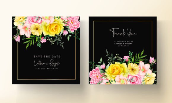 Garden Party Invite Template: 28 Beautiful Floral Designs 31 Floral garden party invitation featuring yellow and pink flowers on a black background.