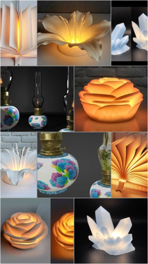 Creative DIY 3D Printed LED Lamps — DIY 3D printed gifts DIY 3D printed gifts including LED lamps with various designs and lighting effects.