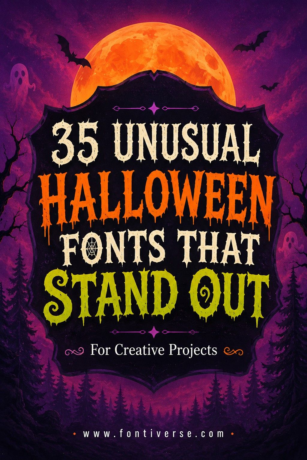 Unusual Halloween Fonts: 35 Creative Picks for Standout Designs 49 Colorful Halloween-themed graphic showcasing unusual Halloween fonts with spooky elements.