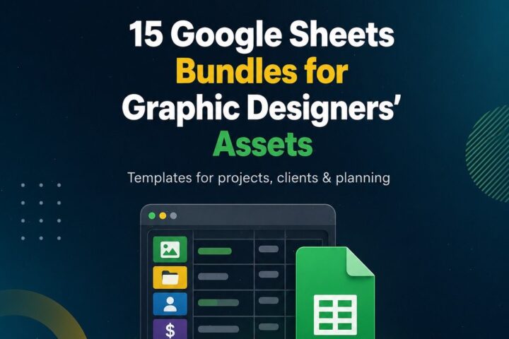 15 Google Sheets bundles for graphic designers' assets, showcasing templates for projects and client management.