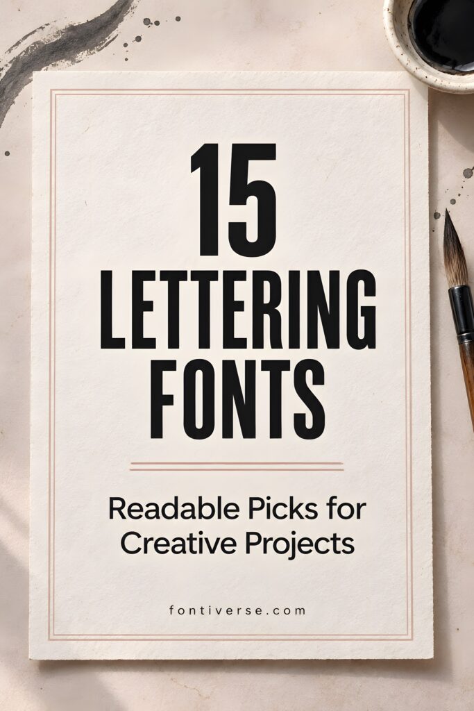 15 Lettering Fonts for creative lettering projects 1 15 Lettering Fonts readable picks for creative projects on textured paper with brush and ink