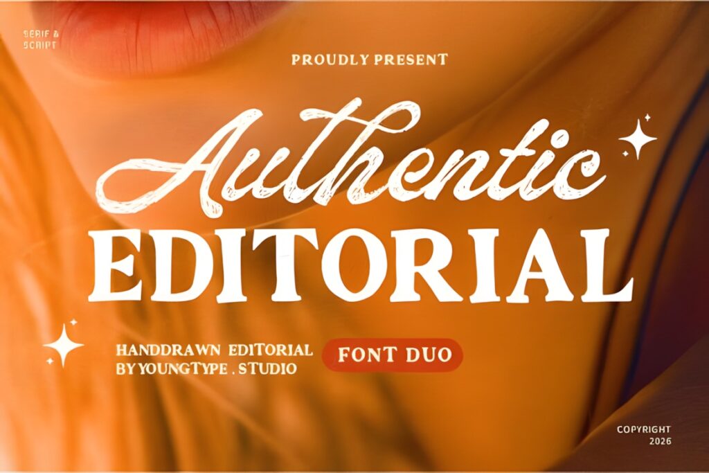 Best fonts for editorial design projects — 35 Picks 30 Authentic Editorial font duo featuring a textured handwritten script and bold serif for fonts for editorial design projects