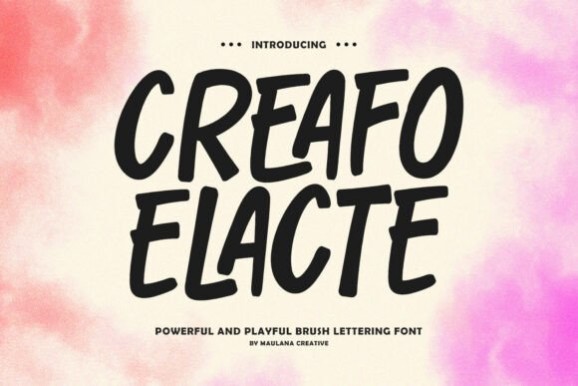 15 Lettering Fonts for creative lettering projects 12 Creafo Elacte bold condensed brush lettering font with thick irregular strokes on pink and peach background — Lettering Fonts