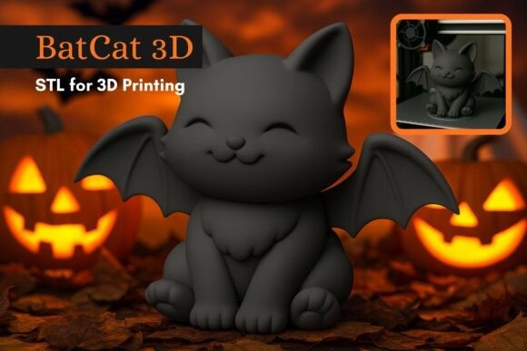 17 3D Printed Products to Sell at Craft Fairs for Profit 14 3D printed products featuring a cute BatCat design for Halloween decor.