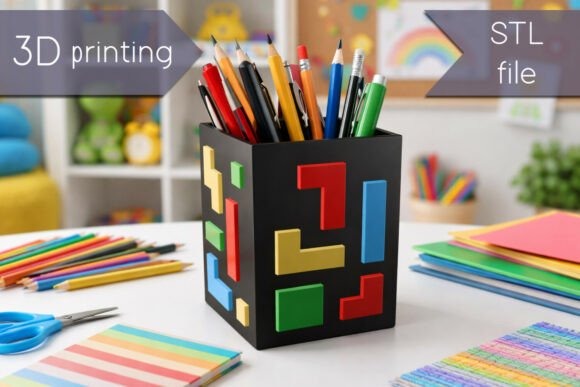 16 Best 3D Printed Gifts for Creative Handmade Surprises 12 Desk organizer STL file for 3D printed gifts, featuring colorful pen storage.