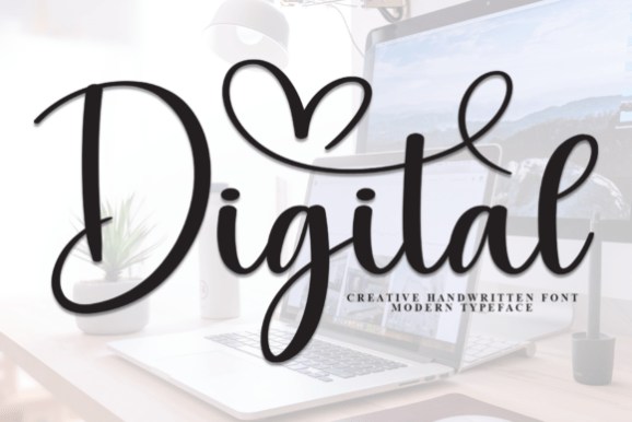 15 Lettering Fonts for creative lettering projects 9 Digital lettering font displayed over a workspace with laptop and plant, showcasing a creative handwritten — Lettering Fonts