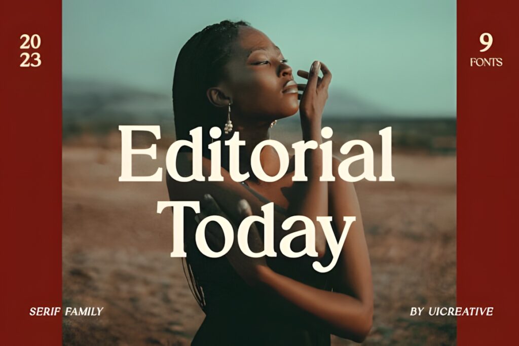 Best fonts for editorial design projects — 35 Picks 5 Editorial Today font sample showcasing fonts for editorial design projects with a woman posing outdoors