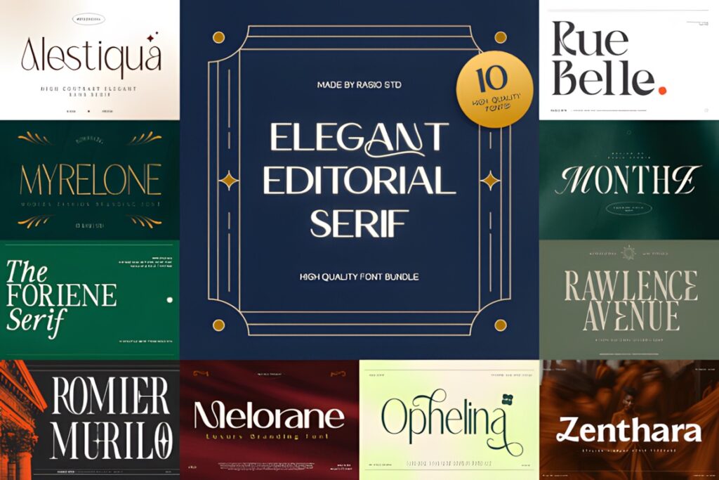 Best fonts for editorial design projects — 35 Picks 33 Elegant Editorial serif font and other fonts for editorial design projects in various styles and colors