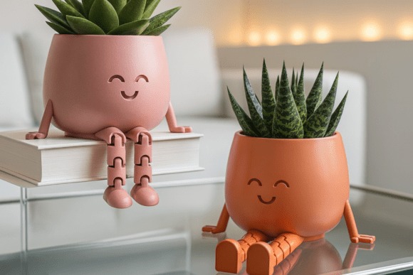 17 3D Printed Products to Sell at Craft Fairs for Profit 7 3D printed products featuring flexible legs happy face planters with succulents