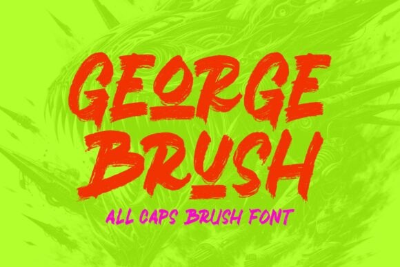 15 Lettering Fonts for creative lettering projects 10 George Brush lettering font in bold red all caps with brush texture on bright green background — Lettering Fonts