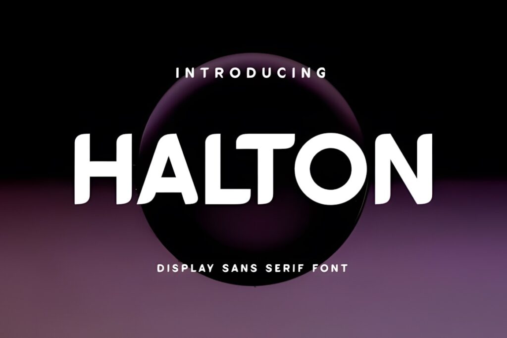 Best fonts for editorial design projects — 35 Picks 20 Halton display sans serif font shown with a dark circular background, suitable for fonts for editorial design projects