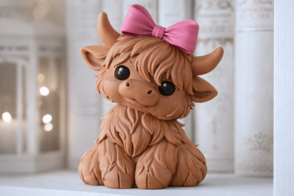 17 3D Printed Products to Sell at Craft Fairs for Profit 13 Highland cow figurine with bow for farmhouse decor โ 3D printed products
