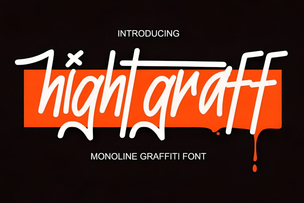 35 Graffiti Lettering: Font Picks for Street Art Designs 26 Hightgraff monoline graffiti font lettering in white over an orange rectangular background with a — Graffiti Lettering