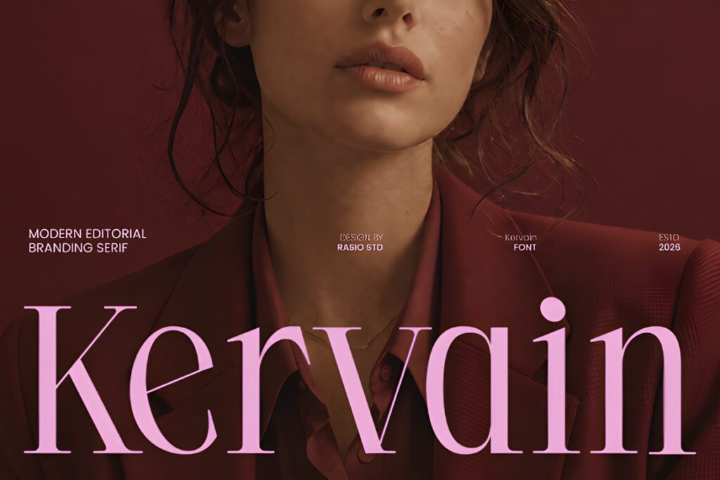 Best fonts for editorial design projects — 35 Picks 26 Kervain font sample showcasing fonts for editorial design projects with modern editorial branding serif style