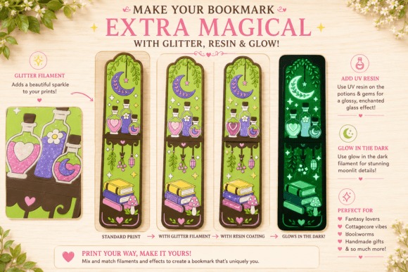 17 3D Printed Products to Sell at Craft Fairs for Profit 17 3D printed products: Moonlit Potion Bookmark for fantasy readers and Halloween gifts