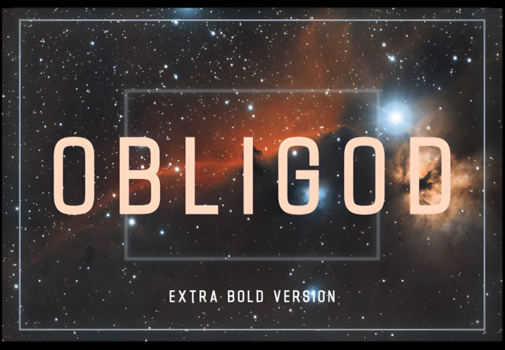 Best fonts for editorial design projects — 35 Picks 21 Obligod Extra Bold font displayed against a starry space background for fonts for editorial design projects