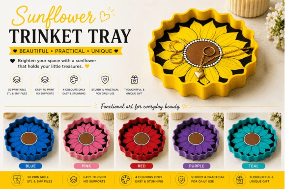 16 Best 3D Printed Gifts for Creative Handmade Surprises 15 3D printed sunflower trinket tray for jewelry and keys โ 3D printed gifts