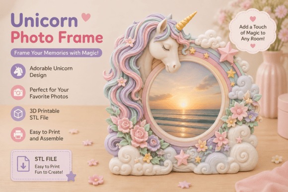 16 Best 3D Printed Gifts for Creative Handmade Surprises 6 3D printed gifts: Unicorn Photo Frame for children and fantasy fans