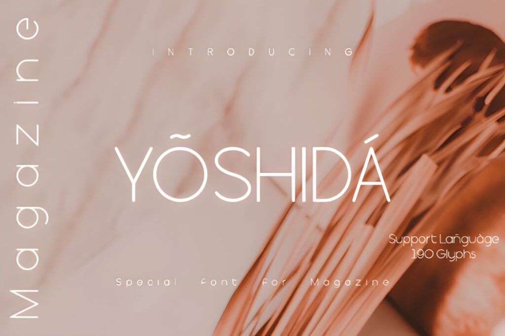 Best fonts for editorial design projects — 35 Picks 34 Yoshida Magazine font sample showcasing fonts for editorial design projects with elegant, modern typography and soft