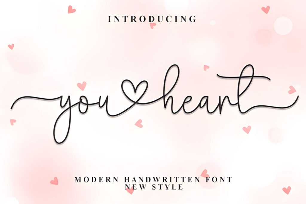 27 Calligraphy Alphabet for alphabet lettering projects 23 You Heart modern handwritten calligraphy alphabet fonts with flowing curves and heart shapes