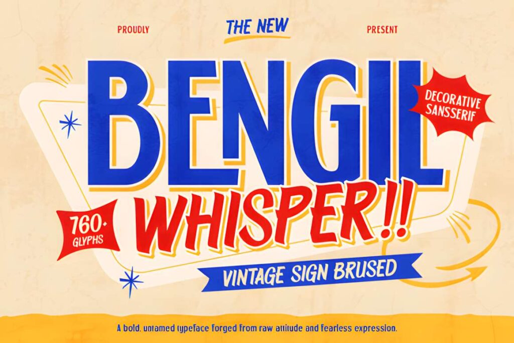 29 Canva Fonts for Painted Banners That Stand Out 70 Bengil Whisper font sample showing decorative sans-serif and brush-script styles for Canva fonts for painted banners