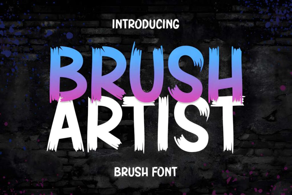 29 Canva Fonts for Painted Banners That Stand Out 66 Brush Artist font with raw brushstroke style on dark textured background showcasing Canva fonts for painted banners