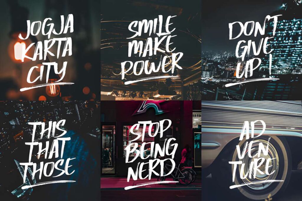 29 Canva Fonts for Painted Banners That Stand Out 4 Examples of Canva fonts for painted banners with brush stroke style text on various backgrounds