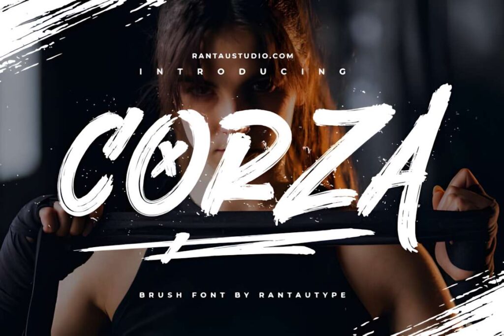 29 Canva Fonts for Painted Banners That Stand Out 29 Corza brush font example showcasing Canva fonts for painted banners with hand-brush style and visible imperfections