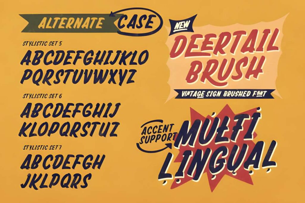 29 Canva Fonts for Painted Banners That Stand Out 50 Deertail Brush font showing uppercase letters and alternate case styles for Canva fonts for painted banners