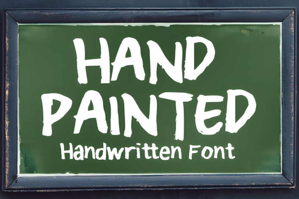29 Canva Fonts for Painted Banners That Stand Out 79 Hand Painted handwritten font displayed on a green board showcasing Canva fonts for painted banners
