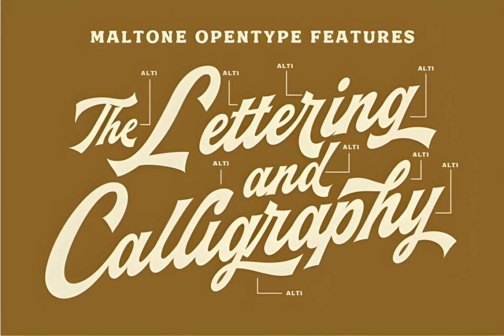 29 Canva Fonts for Painted Banners That Stand Out 103 Maltone font sample showing vintage script lettering with bold strokes and sweeping curves — Canva fonts for painted banners