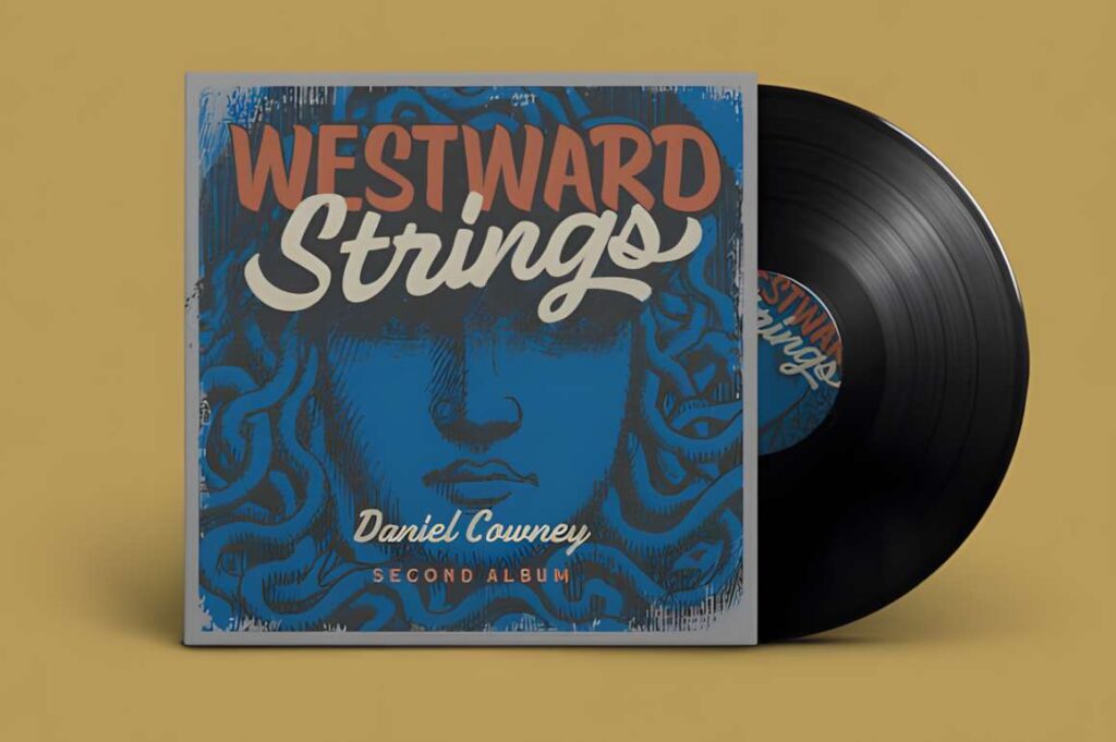 29 Canva Fonts for Painted Banners That Stand Out 24 Vinyl record and album cover with Westward Strings text in decorative script font — Canva fonts for painted banners