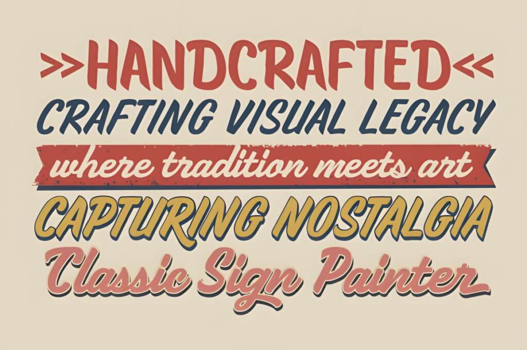 29 Canva Fonts for Painted Banners That Stand Out 28 Canva fonts for painted banners showing handcrafted, nostalgic, and classic sign painter styles in retro colors